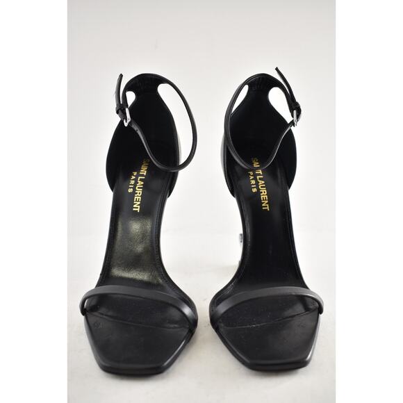 Saint Laurent Opyum 110 Black Leather Silver YSL Logo Strap Sandal Heel Pump 37 - Picture 5 of 11